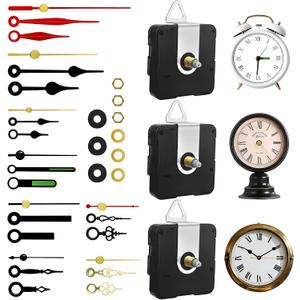 3PCS Clock Mechanism Replacement Kit, Quartz Clock Movement with 8 Pairs Clock Hands, Battery Operated Clock Motor Mechanism for DIY Repair Parts (Total Shaft Length 16/20/23mm)
