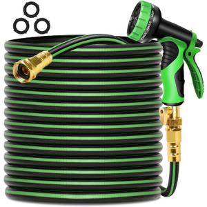 Garden Hose 100 ft Water Hose Flexible Durable 5 Layers TPV No Kink Lightweight Flex Long Hybrid Hoses Heavy Duty with 3/4 Brass Fittings-10 Way Nozzle Collapsible Outdoor Pipe for Yard Lawn
