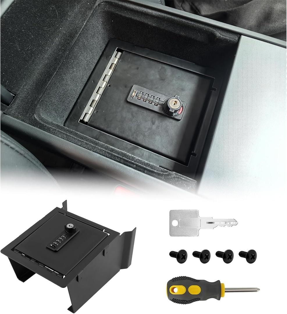 Center Console Safe Organizer Compatible with 2025 2026 Tesla Model Y Juniper & Model 3 Highland Armrest Lock Box Secure Vehicle Accessories with 4-digit Lock with Password Retrieval Key