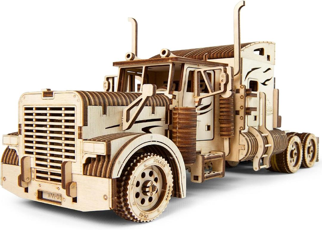 UGEARS Heavy Truck 3D Wooden Puzzles for Adults - Wooden Model Kits for Adults Semi Truck Hobby Kits for Adult Model Kit Tractors Brain Teaser, Hobby Set Home Decoration