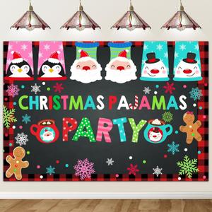 Avezano Pajamas Party Backdrop Christmas Pancakes Pajamas Photo Booth Backdrops 7x5ft Christmas Party Decorations Photography Background Kid Children Pajamas Party Banner (7x5ft)