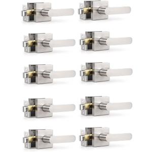 KNOBWELL 10 Pack Interior Door Handle,Satin Nickel Finish Door Levers, Passage Knob for Closet Hallway, Zinc Alloy Construction, 250,000-Cycle Durability