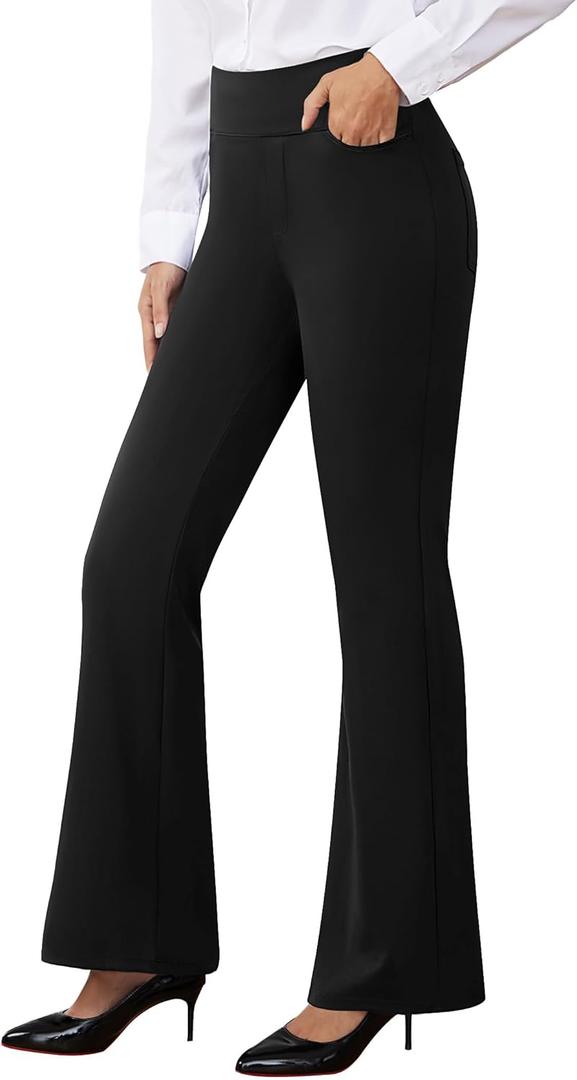 Womens Dress Pants Stretchy Work Pants Business Casual Slacks with 4 Pockets Pull On Office Trousers (X-Large, Black)