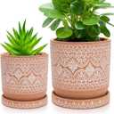 Set of 2 Terracotta Plant Pots 4 Inch 6 Inch, Small Medium Clay Planter Pot, Ceramic Cactus Flower Succulent Pot with Drainage Hole and Saucer for Indoor Outdoor Plants