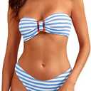 ZAFUL Women's Bandeau Bikini Sets Buckle Strapless Lace Up High Cut 2 Piece Swimsuit Solid Bathing Suit M