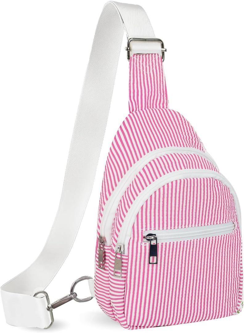 Small Sling Bag for Girls Kids, Floral Flowers Crossbody Fanny Packs, Cute Sling Bag, Birthday Gifts for Teen Girls (Pink Stripes)