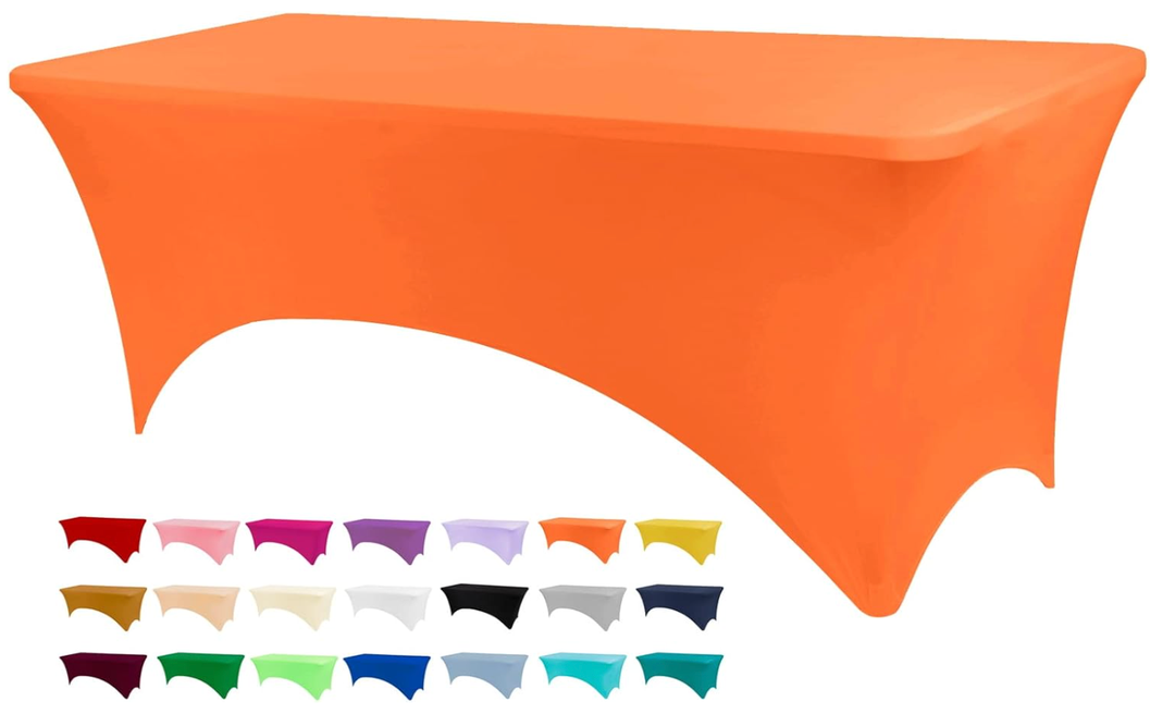 Table Covers for 6 Foot Tables, Orange Washable and Wrinkle Resistant Stretch Tablecloths Rectangle 6ft for Events, Wedding, Banquets, Parties