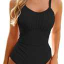Century Star 2026 Tummy Control One Piece Swimsuit for Women Vintage Bathing Suits Ruched Swimwear (Large, Black)