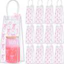 Sweetude 12 Pcs Pink Bow PVC Clear Gift Bag with Handle Ribbon Bowknot for 12oz 16oz 20oz Drinking Glasses Jars Tumbler Treat Gift Bag Reusable Bowtie Coquette Aesthetic Wedding Birthday Favor