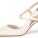 Womens Low Kitten Heel Closed Pointed Toe Slingback Pumps Heels Slip On Heeled Sandals Dress Shoes (Beige)