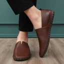 Men's Genuine Leather Loafer Shoes Slip On Soft Walking Driving Shoes, Around Size 10