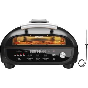 Indoor Grill and Air Fryer Combo with Ceramic Accessories, 7-IN-1 Digital Display, 5.2 QT Electric Smokeless, 500F Max, Large View Window, Roast, Bake & Dehydrate, Adjustable Temps, Easy Clean (Black)