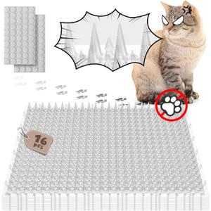 ohlela 16 Pack Upgraded Scat Mat for Cats - 16 x 13 Inch Cat Spikes with 1 Inch Spike is an Useful Cat Repellent Indoor & Outdoor Mat to Deter Pets. Dog Deterrent Indoor with 23sqft Area Coverage (Clear)