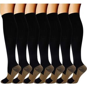 Double Couple 7 Pairs Copper Compression Socks for Men Women 20-30 mmHg Knee High Stockings S-M