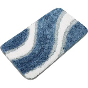 KAMA BRIDAL Microfiber Bath Mat Non-Slip Bathroom Floor Rugs Fast Water Absorbent Shower Mat Ultra Soft Bath Rug Anti-Slip Backing Machine Wash Blue 12x24