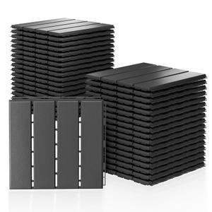 Plastic Interlocking Deck Tiles 36 Pack (36 Sq Ft) - 12"x12" Waterproof Indoor Outdoor Patio Flooring, Snap Together Anti-Slip Decking Tiles for Balcony Porch Poolside Backyard Garage, Dark Grey