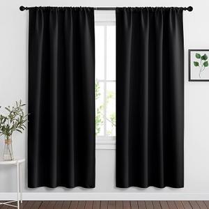 RYB HOME Black Blackout Curtains for Bedroom Living Room, Thermal Insulated Privacy Rod Pocket Drapes for Nursery Office Home Theater,  Size 105*50 Inch