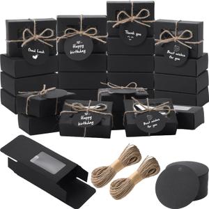 Zhanmai 100 Set Black Small Soap Boxes for Homemade Soap, 3.35 x 2.36 x 1.2 Inch Paper Packaging Boxes with Window, with 100 Tag and Twine, Gift Wrapping Supplies for Bakery Candy Cookies Party Favors