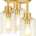 Semi Flush Mount Ceiling Light, 3-Light Close to Ceiling Light Fixtures, Brass Gold Finish Kitchen Light Fixtures with Clear Seeded Glass Shade Patriot Lighting for Entryway Porch Hallway Foyer