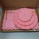 5 Pcs Dessert Table Display Set, Pink Plastic 2 Pcs Round 3 Tier Cupcake Stand Cup Cake Tower Stand with Metal Rod & 3 Pcs Serving Tray for Baby Shower, Tea Party, Wedding, Birthday Party