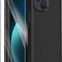 Annymall for iPhone 13 Case with 2 Screen Protector,Shockproof Drop Protection Full Body Heavy Duty 3 Layer Military Rugged Durable Phone Cover for Apple iPhone 13 6.1" (Black)