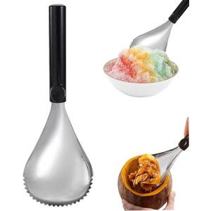Serrated Ice Crusher Spoon,Multipurpose Metal Ice Scoop Ice Cream Scoop for Smoothies Shaved Ice Frozen Cocktails,Fruit Corer Scraper Pumpkin Scooper Tool (Black)