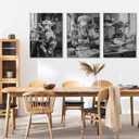 Highland Cow Kitchen Wall Art Funny Cow Cooking Canvas Painting Black And White Highland Cattle Posters Prints Vintage Farmhouse Animals Pictures Wall Decor for Bar Kitchen Dining Room Framed