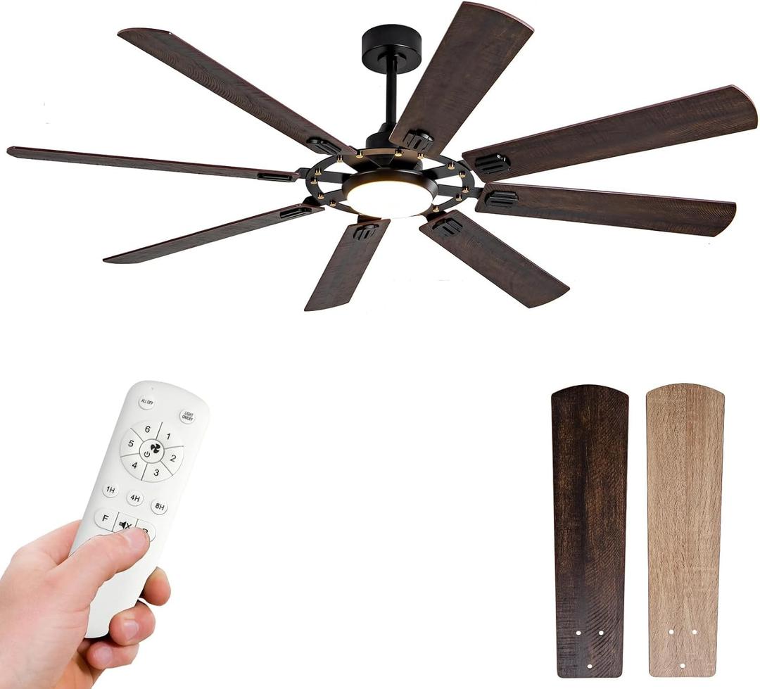 Ceiling Fans with Lights and Remote,72 Inch Farmhouse Large Ceiling fan,Black Modern Ceiling Fan with Light,8 Blades,3 Color Temperatures LED Light,Reversible 6 Speeds Remote Control