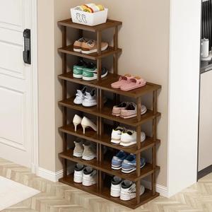 Vertical Shoe Rack-Tall Narrow Shoe Rack Organizer for Small Spaces,12Tier Bamboo Shoen Shelf for Entryway,Closet,Corner,Doorway,Skinny Shoe Shelf Space Saving Shoe storage,Free Stackable DIY (Brown)