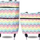 Collapsible Trolley Bags, Folding Shopping Bag with Wheels, Wear-Resistant, Reusable Grocery Bags with Wheels, for Parents, Students, Shoppers, Men, Women(Color:Colorful Stripes)
