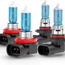 Upgraded Halogen Headlight Bulbs For Honda Pilot 2006 2007 2008 2009 2010 2011 2012 2013 2014 2015 2016 2017 2018 2019, 9005 H11 High Low Beam Lights, 6000K White, 300% Brightness, Plug n Play, 4-Pack