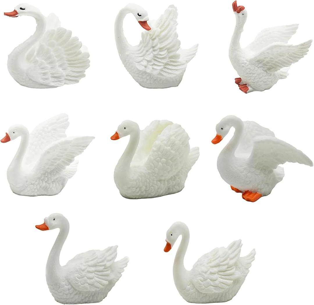 8Pcs Mini White Swan Figurines 2inch Miniature Swan Cake Toppers Resin Swans Fairy Garden Accessories for DIY Moss Landscape Birthday Party Wedding Home Decoration