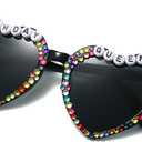 Hanj Heart Shaped Birthday Sunglasses, Rhinestone Birthday Queen Glasses, Heart Sunglasses Birthday Party Favors (Colorful Beaded Black)