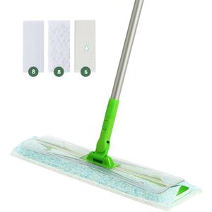 Eyliden Large Sweeper Mop, 16.5" Wide - Lock Tight Design No Lost Pads - 22 Disposable Dry & Wet Cloths, 58" Adjustable Handle, Dust Mops for Pet Hair, Hardwood Floors, Universal Refills (Green)