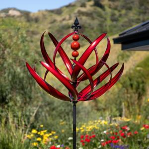 Yard Garden Wind Spinners - 91" Height Extra Large Wind Spinners Outdoor Metal, Kinetic Wind Sculptures for Lawn Patio Garden Decor (Burgundy Lotus) (91 inch/Crimson)