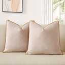 JUSPURBET Set of 2 Champagne Velvet Decorative Pillow Covers 18x18 Inch Plush Accent Cushion Cases with Piping and Hidden Zipper for Sofa Couch Living Room Decor