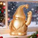WDS WONDROUS Christmas Gnome Decor, Santa Figurine Gold Handmade Elf Waving Arm Decor for Home Office Shelf Tabletop Holiday Decoration (6.3") (set of 1)