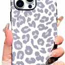 Cute Leopard Case for iPhone 16 Pro Max, Aesthetic Leopard Cheetah Pattern Design for Women Girls, Hybrid 2 Layer Hard Shell and Soft Silicone Protective Shockproof Frosted Phone Case, Gray