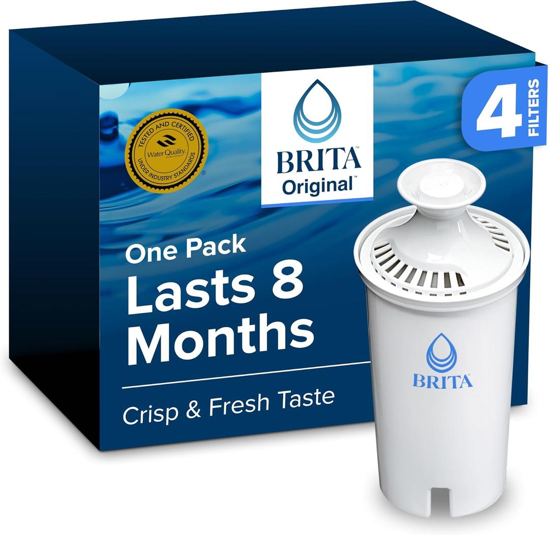 Brita Standard Water Filter for Pitchers and Dispensers, BPA-Free, Reduces Copper, Cadmium and Mercury Impurities, Lasts Two Months or 40 Gallons, Includes 4 Filters for Pitchers