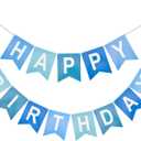 Happy Birthday Banner Birthday Party Banner NO DIY Happy Birthday Sign Pre-Strung Birthday Hanging Decoration for Women Men Girl Boy Party Supplies (Blue)