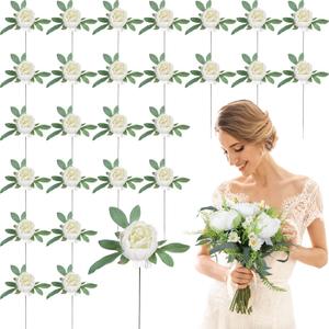 Zeyune 50pcs Artificial Peonies, 4inch White Silk Peony Flowers Heads for Decoration, Wedding, Party, Home Office