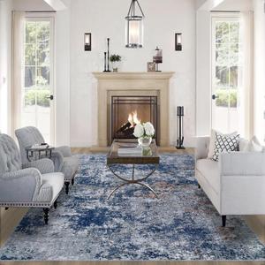 8x10 Area Rugs for Living Room: Large Machine Washable Area Rug with Non Slip Backing Non Shedding Abstract Stain Resistant Carpet for Bedroom Dining Room Nursery Home Office - Blue (8' x 10')