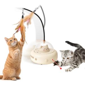 AIERSA Interactive Cat Toys for Indoor Cats, Automatic Enrichment Toy with LED Light and Feather for Cats and Kittens, Moving Self Play Stimulation Toy for Cat Lover Gifts
