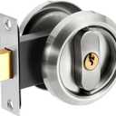 uxcell Round Recessed Door Lock, Stainless Steel Pocket Privacy Door Lock Latch with Key 2 1/6" Backset Hardware for 1-3/8" to 2" Door Panel Thickness, Silver