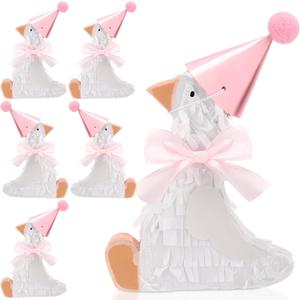 Poen 6 Sets One Silly Goose Birthday Party Decorations 5" x 6" Bow Silly Goose Pinatas Baby Shower Photo Props First Birthday Party Supplies Centerpieces(Pink)
