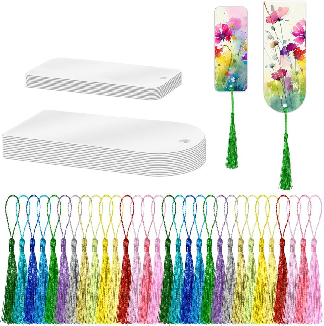 30PCS Acrylic Bookmark Blanks with Tassels, DIY Bookmark Making Kit Bulk Bookmarks for Kids Adults, Plastic Plain Transparent Clear Blank Book Marks to Decorate for Crafts Scrapbooking Gift Tags