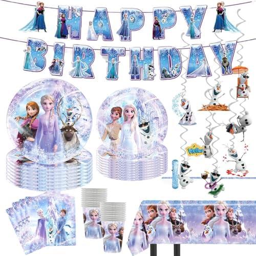 90 Psc Frozen Birthday Party Supplies Set, Pink Theme, with Banner, Plates, Cups, Utensils, Napkins, Tablecloth