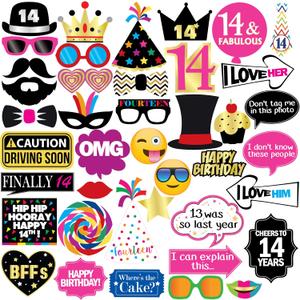 14th Birthday Photo Booth Party Props - 40 Pieces - Funny Kids Birthday Party Supplies, Decorations and Favors