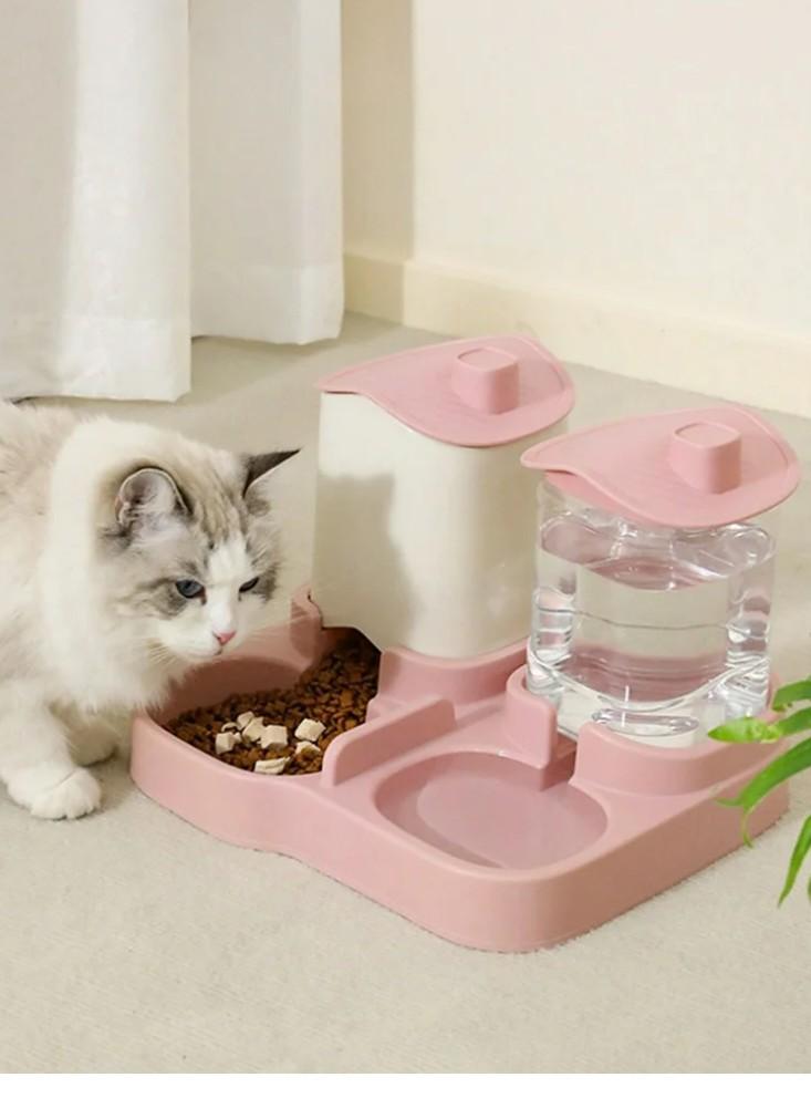 2-in-1 Gravity Pet Feeder and Water Dispenser, Small Dog Cat Food Water Dispenser, Small Pet Food and Water Dispenser, Pet Feeder Water Bowl, Easy to Clean (Pink)