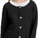 Girls Cardigan Sweater Kids Color Block School Uniforms Button Down Long Sleeve Knit Tops Tweens Winter Clothes (Black)